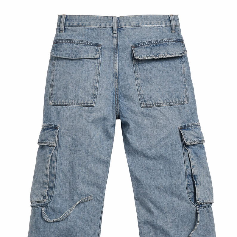 WIDE-LEG DENIM CARGO JEANS 6 POCKETS