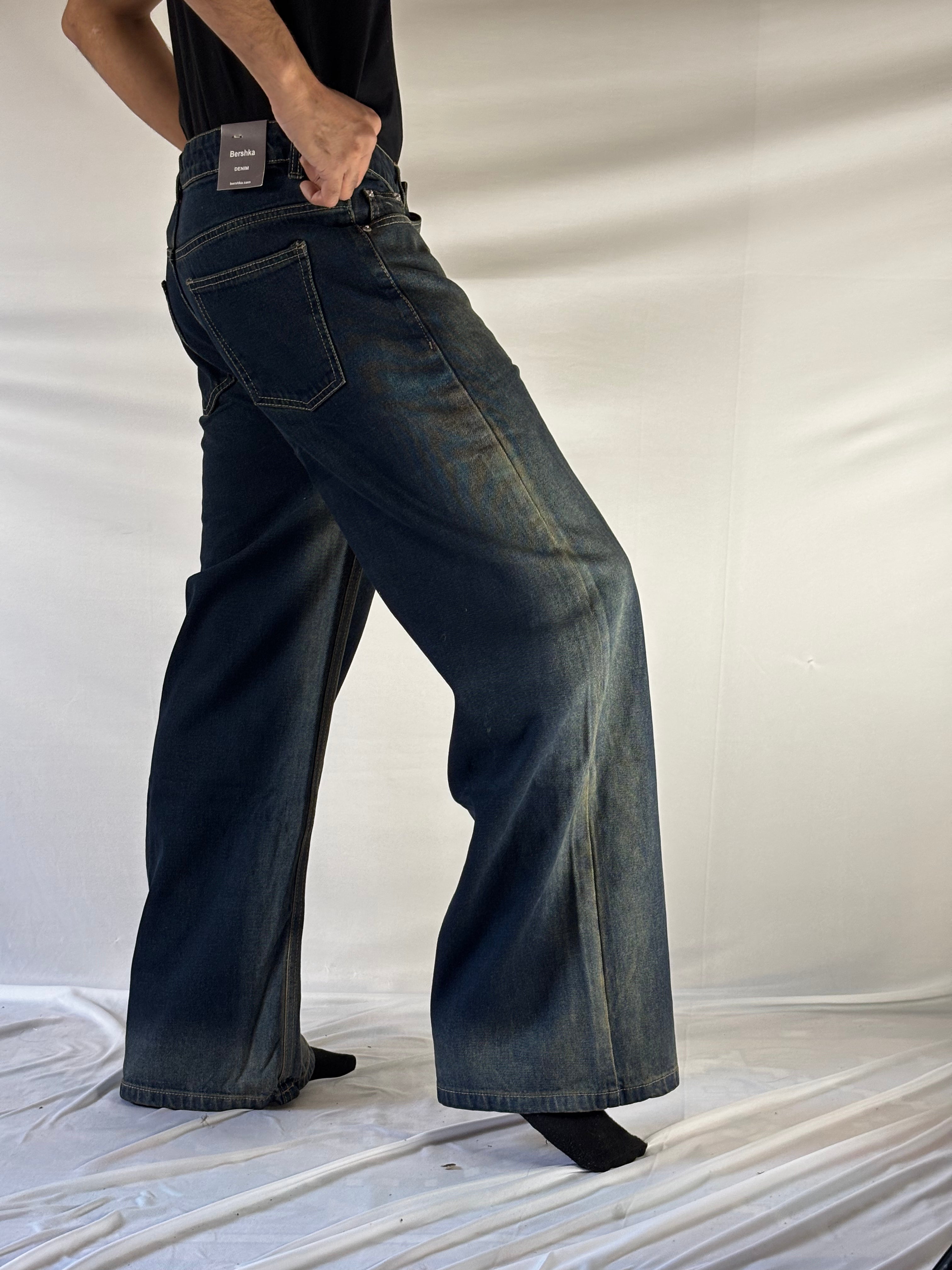 WIDE-LEG FADED DENIM JEANS-ICE CREEN
