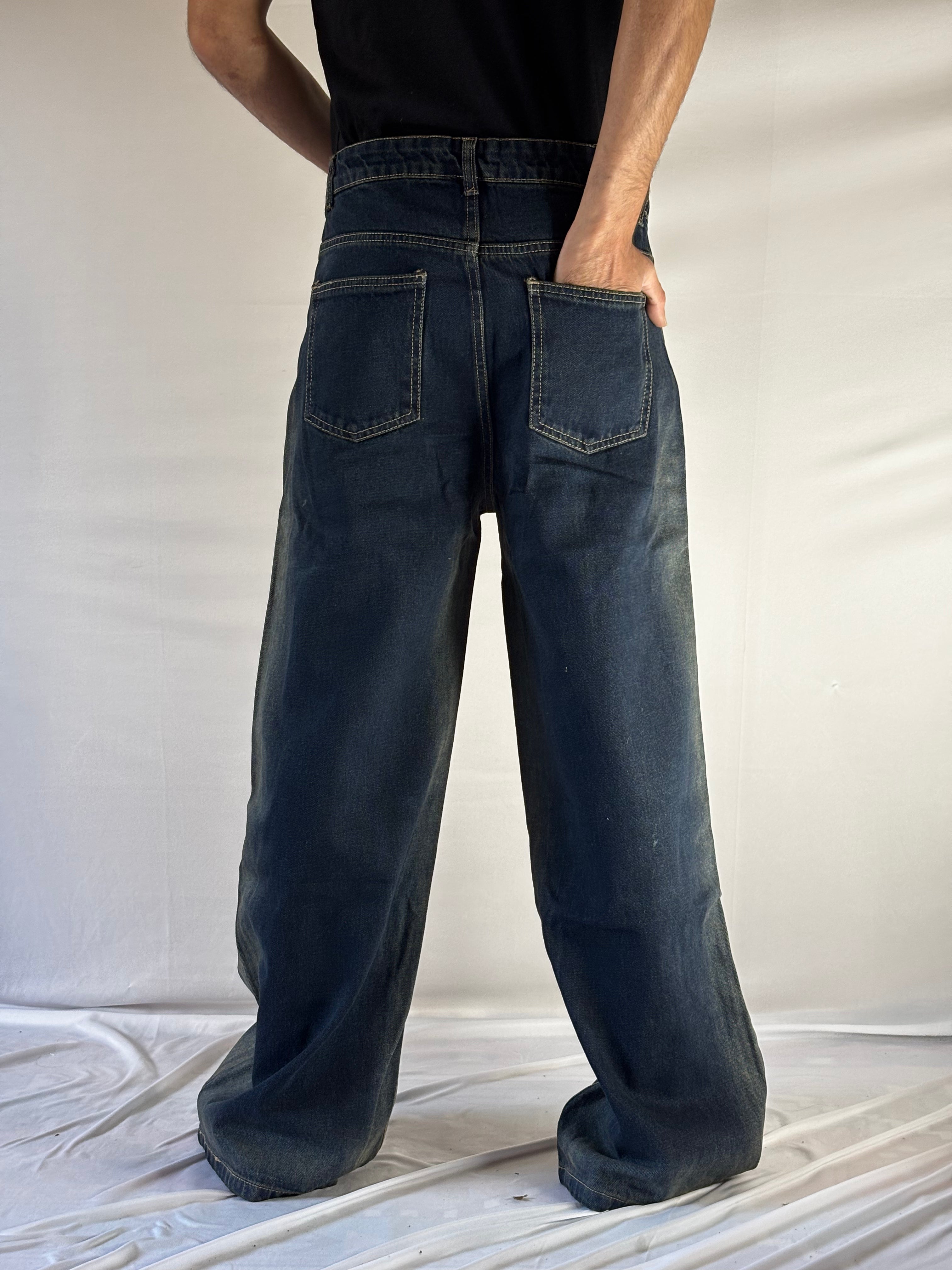 WIDE-LEG FADED DENIM JEANS-ICE CREEN