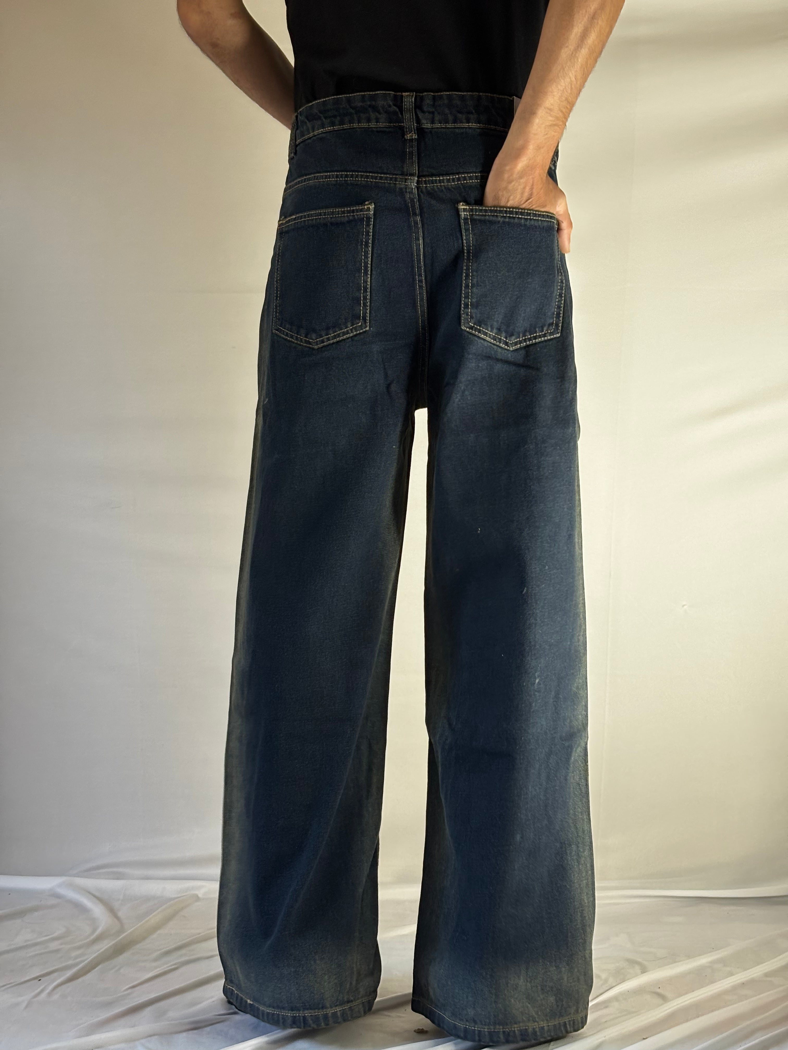 WIDE-LEG FADED DENIM JEANS-ICE CREEN