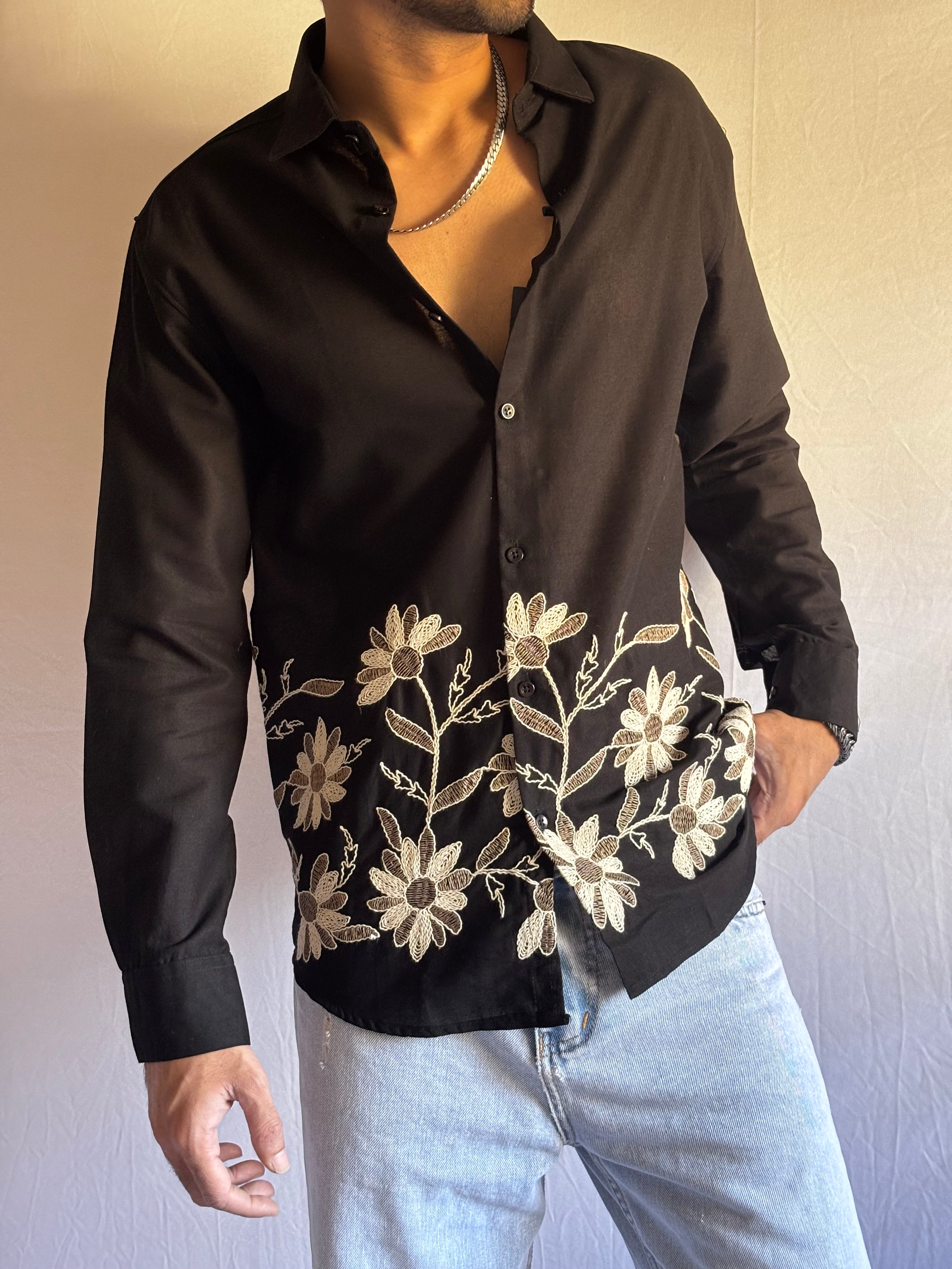 Noir Floral Hem Shirt