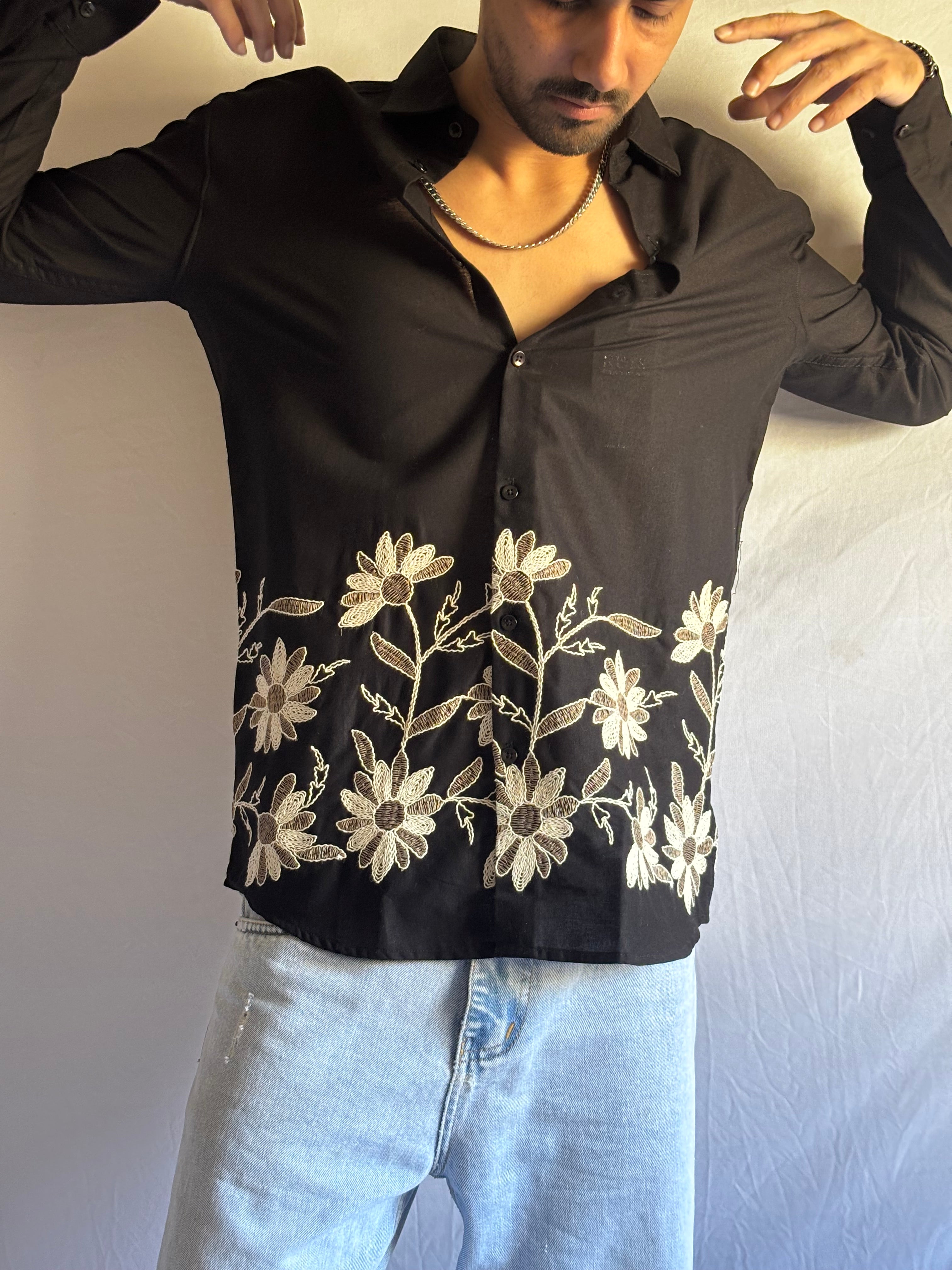 Noir Floral Hem Shirt