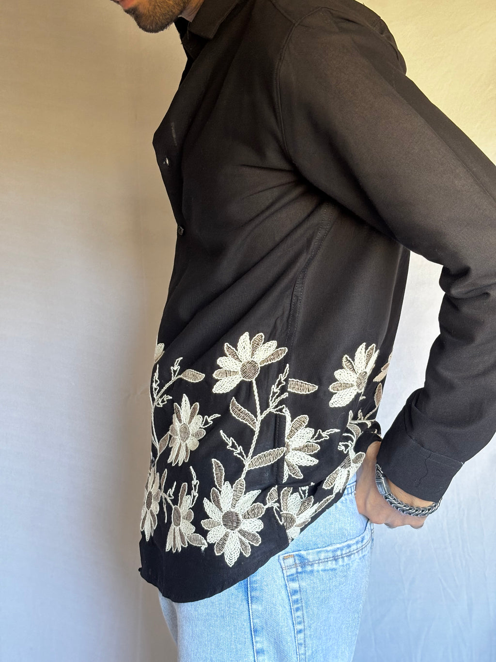 Noir Floral Hem Shirt