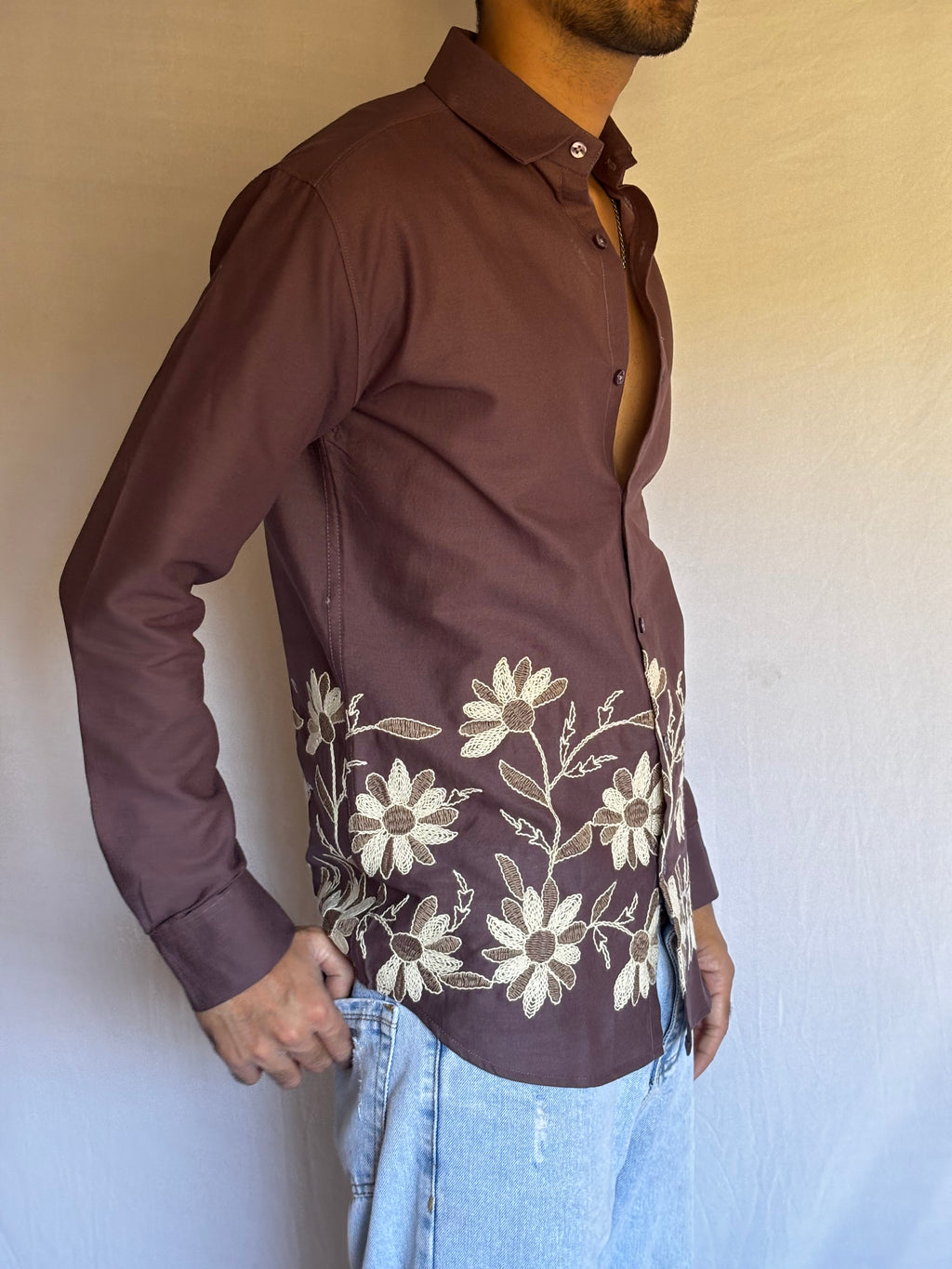 Muted Plum Floral Hem Shirt