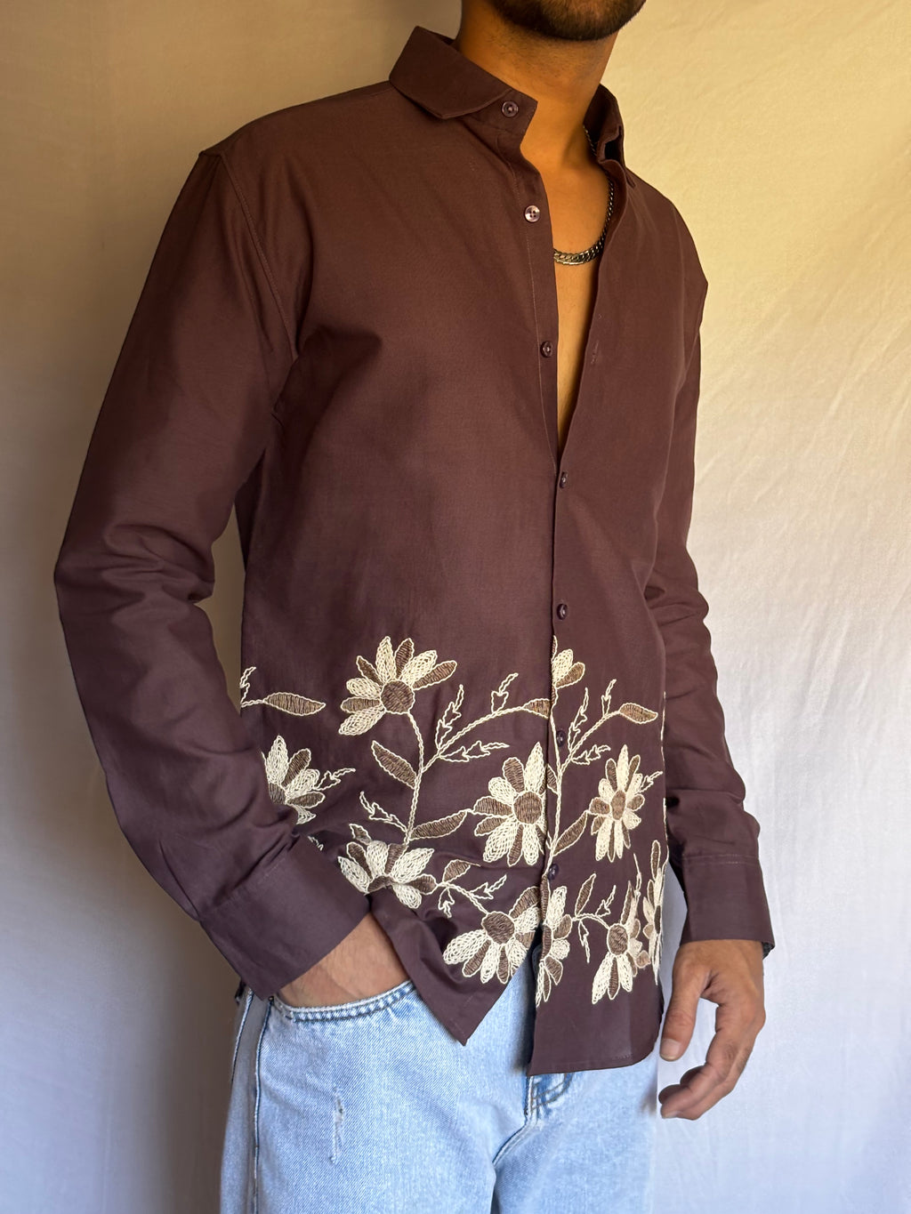 Muted Plum Floral Hem Shirt