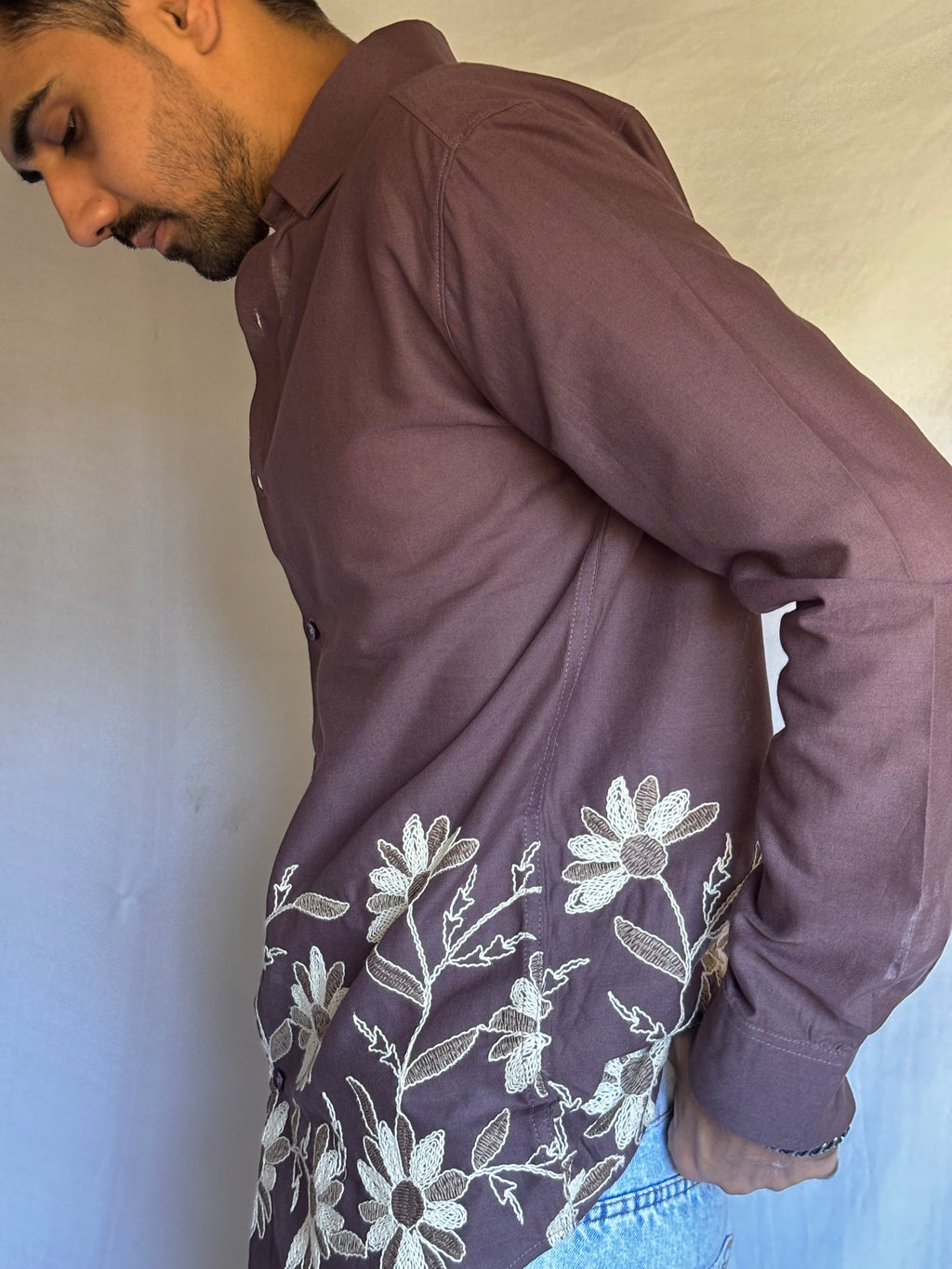Muted Plum Floral Hem Shirt
