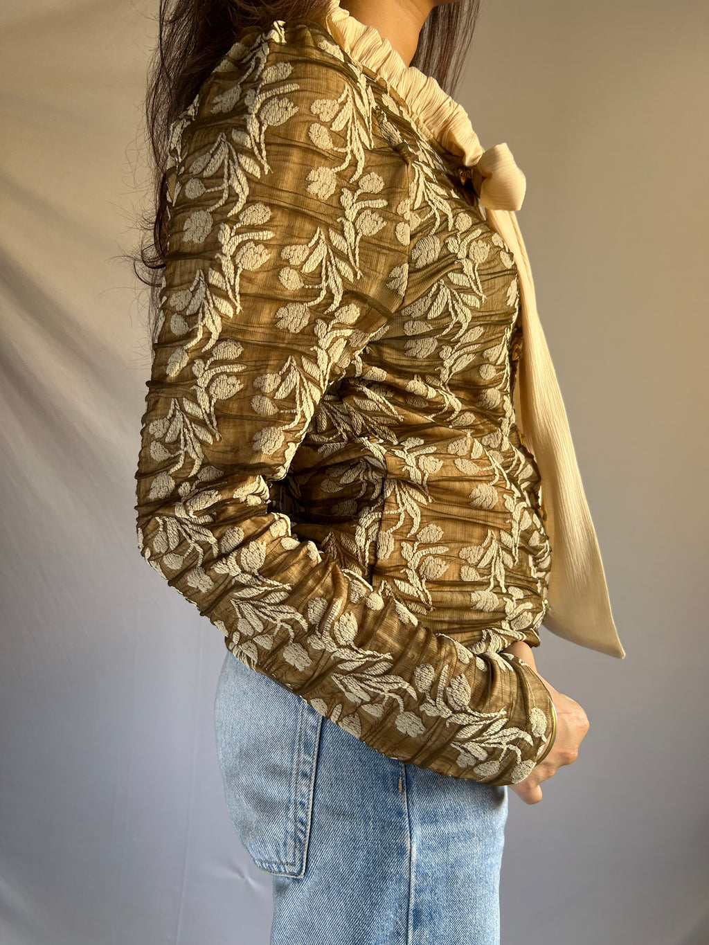 Korean Style Golden Whisper Tie-Neck Top