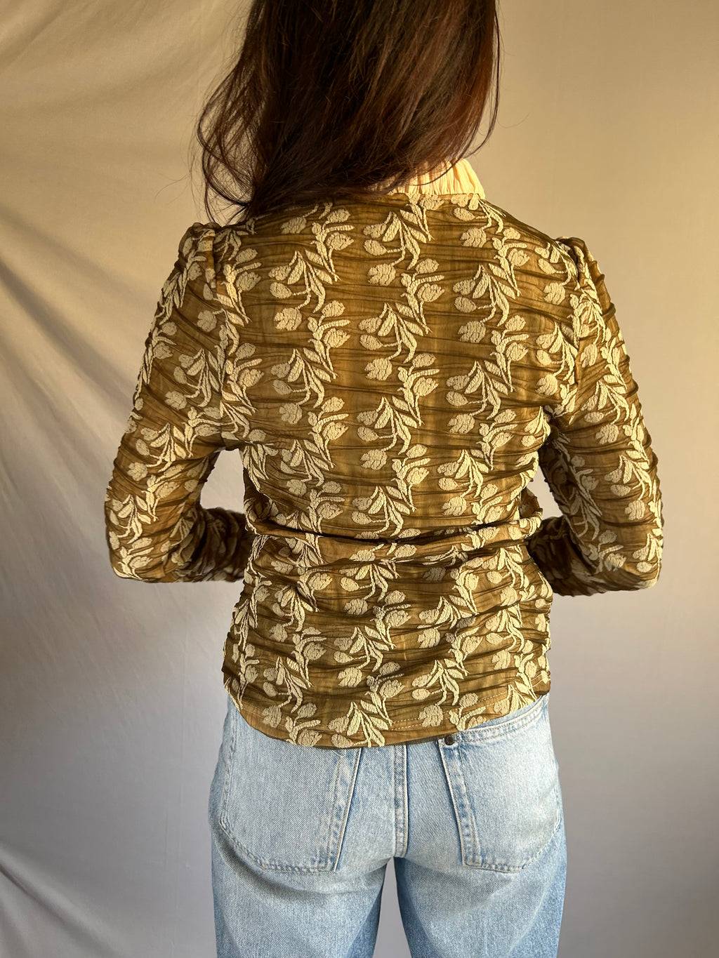 Korean Style Golden Whisper Tie-Neck Top