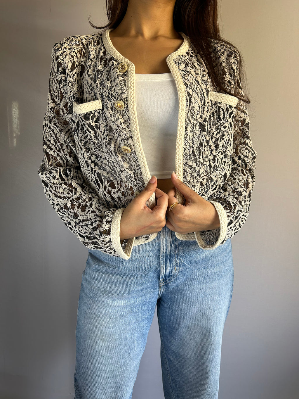 Korean Style Paisley lace jacket Black&amp;white