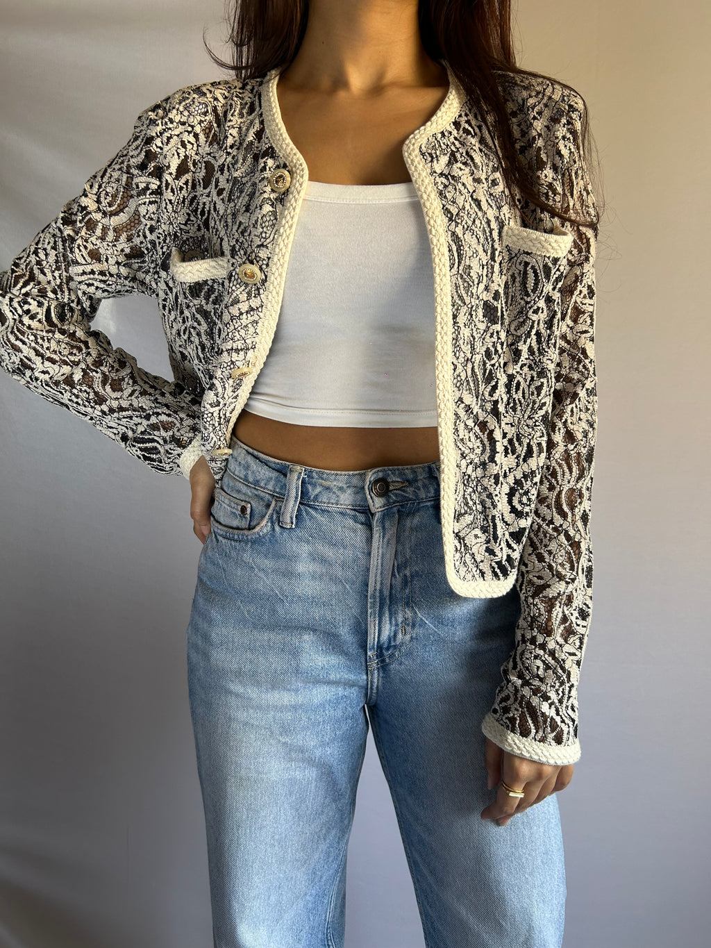 Korean Style Paisley lace jacket Black&amp;white