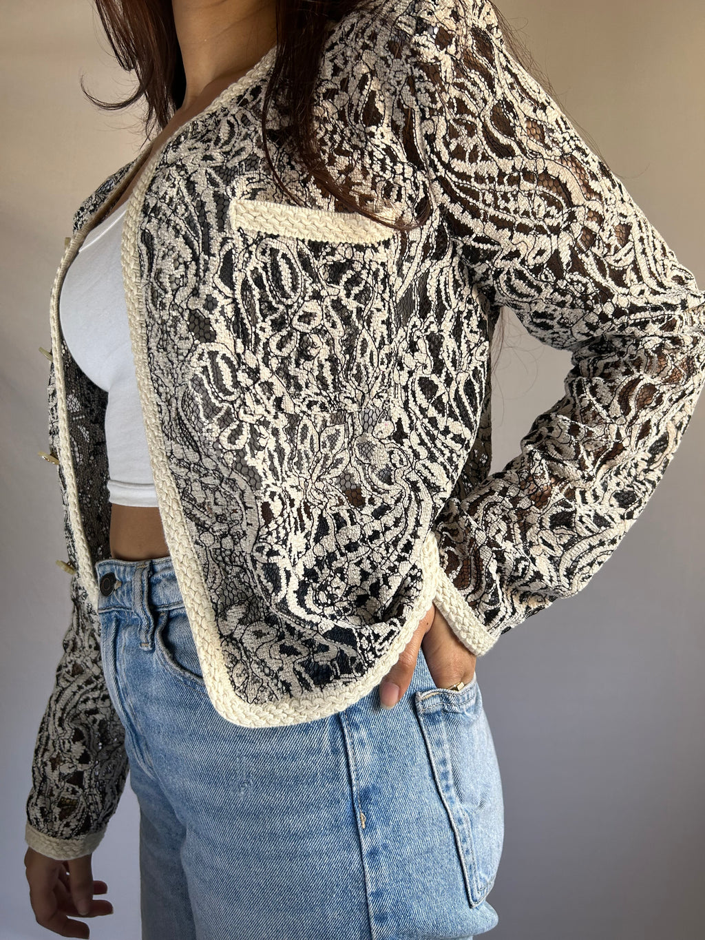 Korean Style Paisley lace jacket Black&amp;white