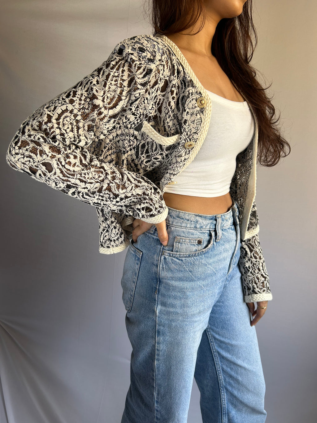 Korean Style Paisley lace jacket Black&amp;white