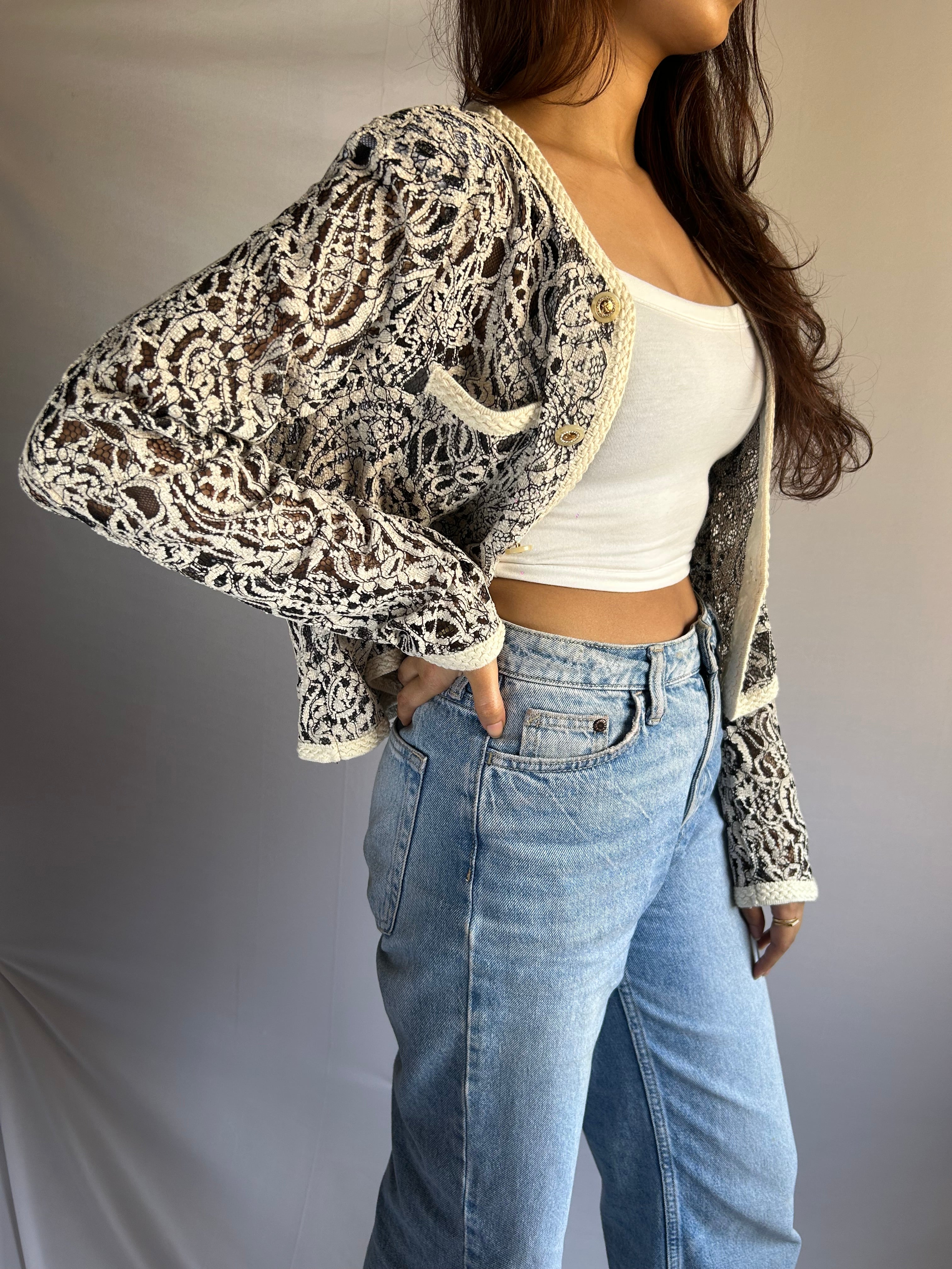 Korean Style Paisley lace jacket Black&amp;white