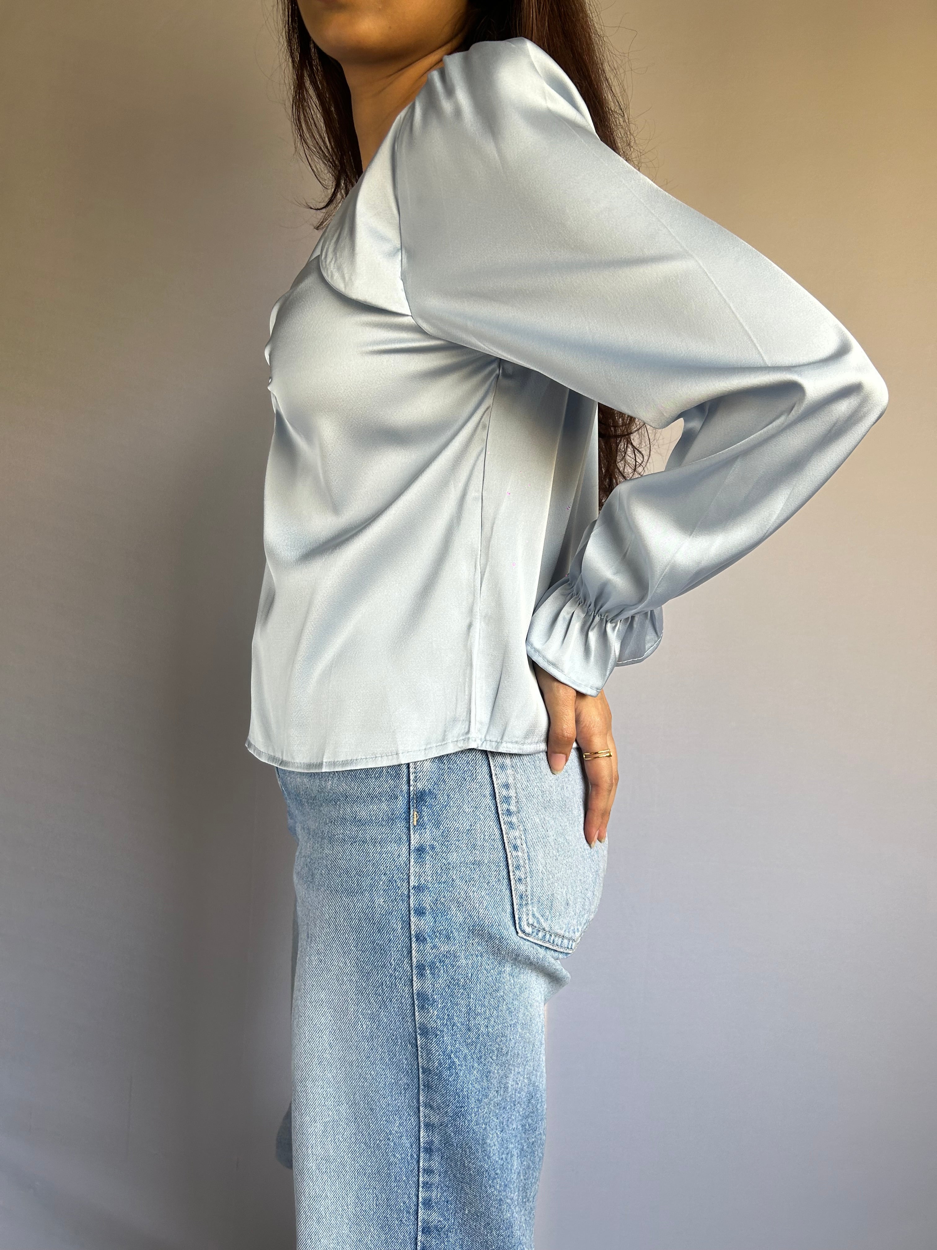 Elegant Blue Top with Pearl