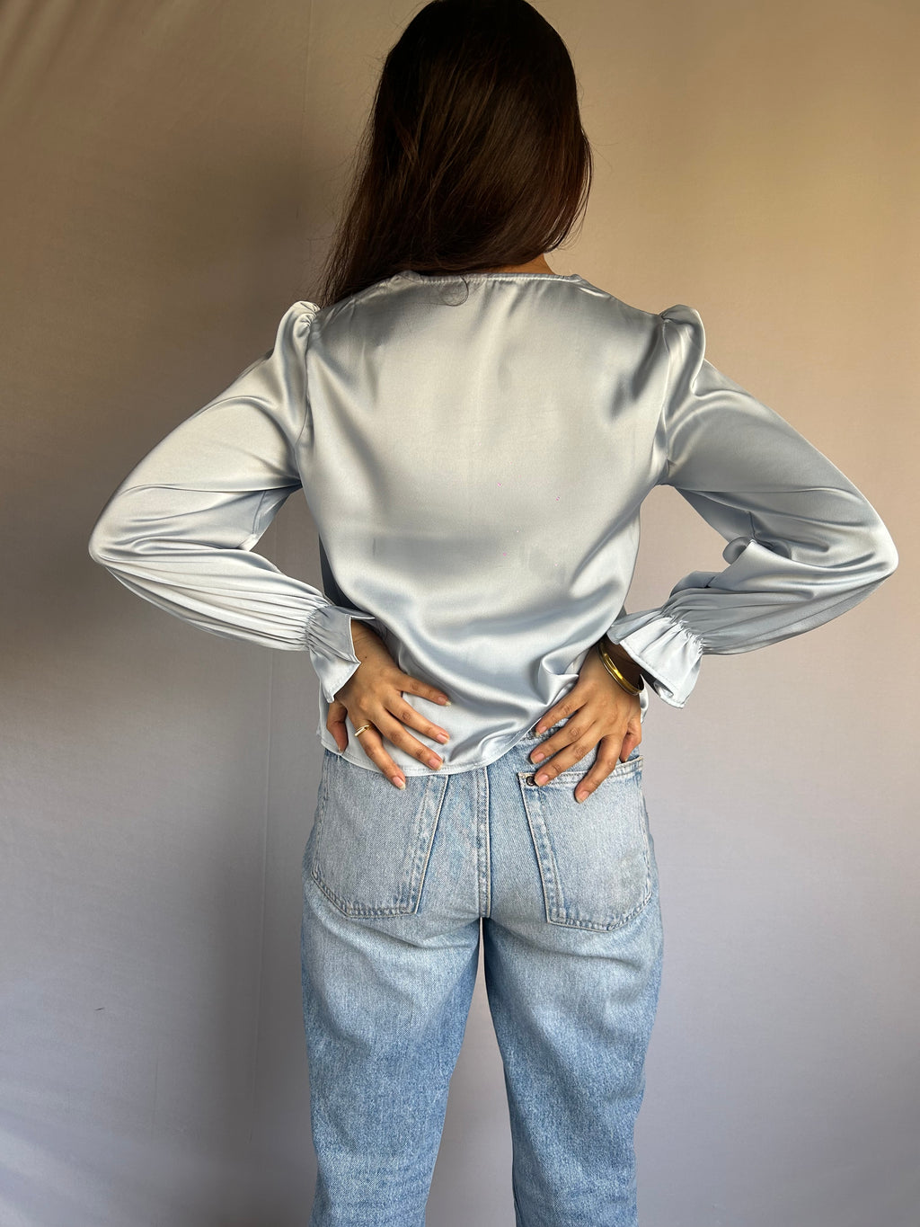 Elegant Blue Top with Pearl