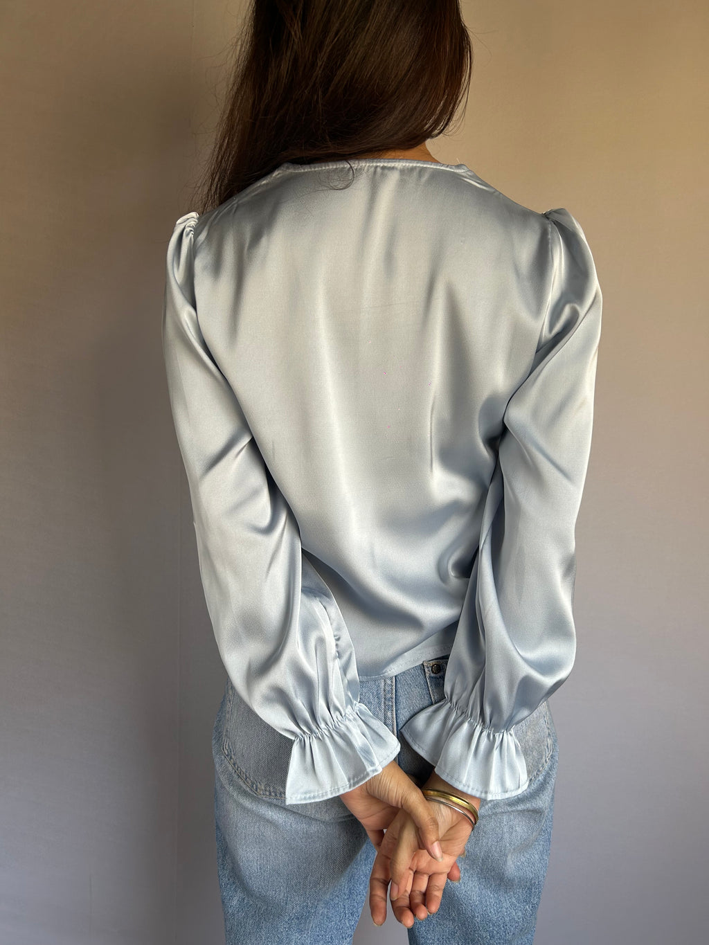 Elegant Blue Top with Pearl