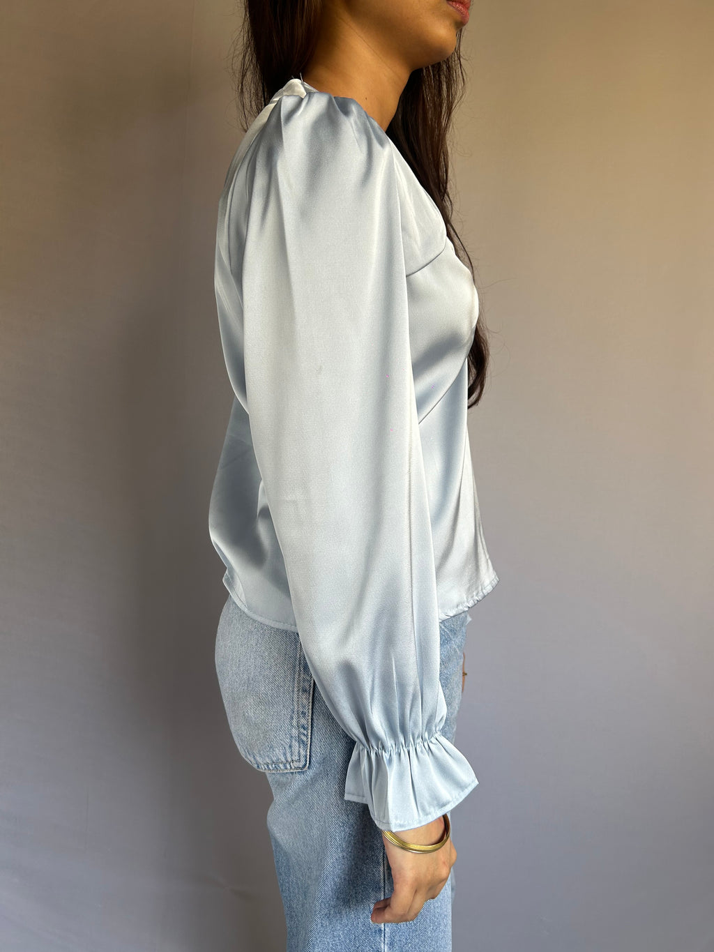 Elegant Blue Top with Pearl