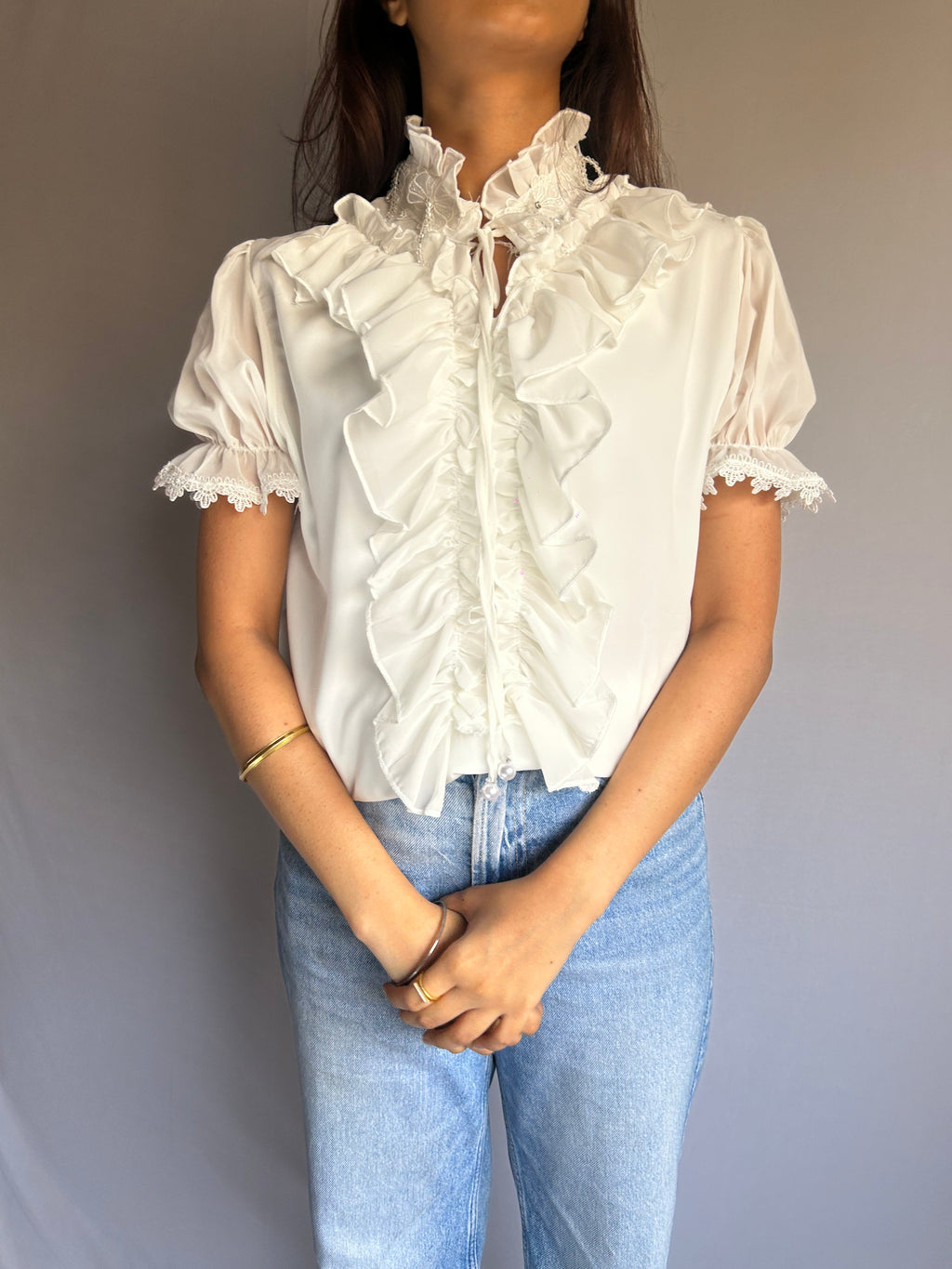 Pearl Whisper Ruffle Blouse