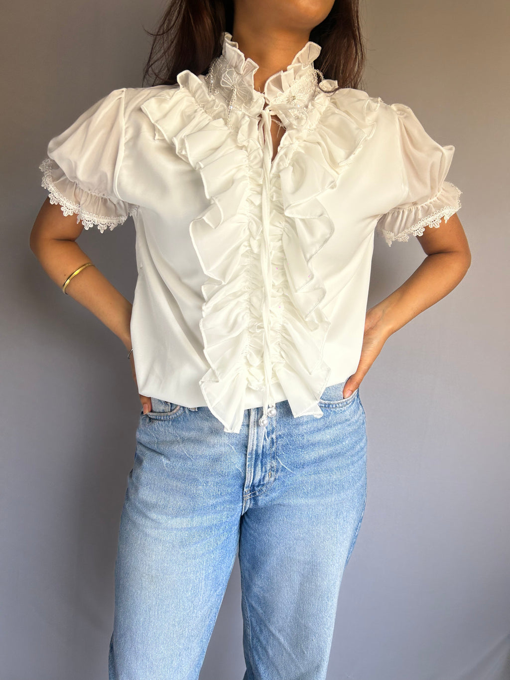 Pearl Whisper Ruffle Blouse