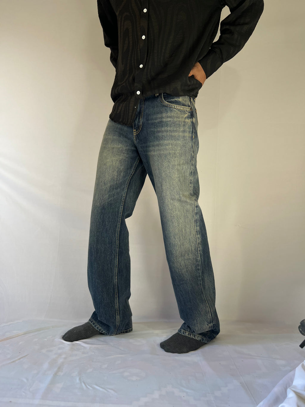 Vintage Wash Straight-Leg Jeans